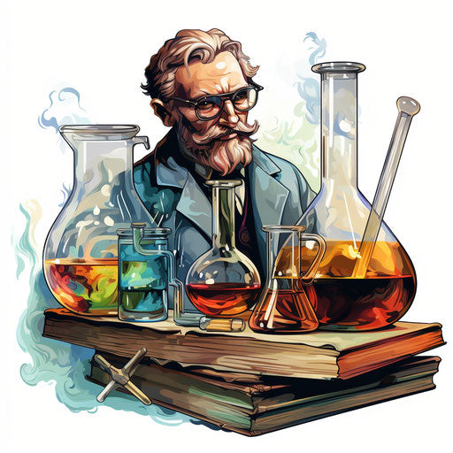 Science art in oil painting style on white background