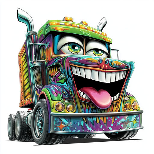 Semi truck caricature with human characteristics