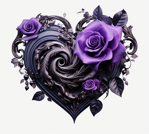 Heart ornament with a purple rose, HD PNG download