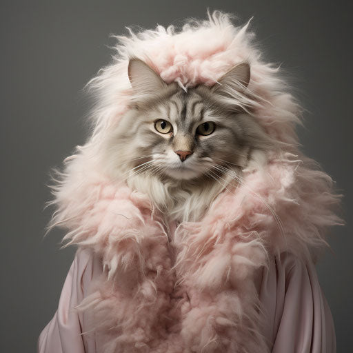 Norwegian forest cat dressed as a woman