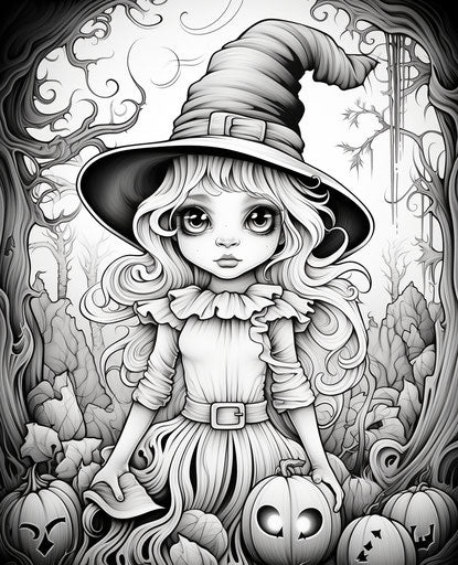 Cute witch in Halloween coloring pages