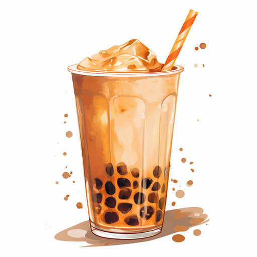 Bubble tea clipart in the style of Impressionistic Art, on white background
