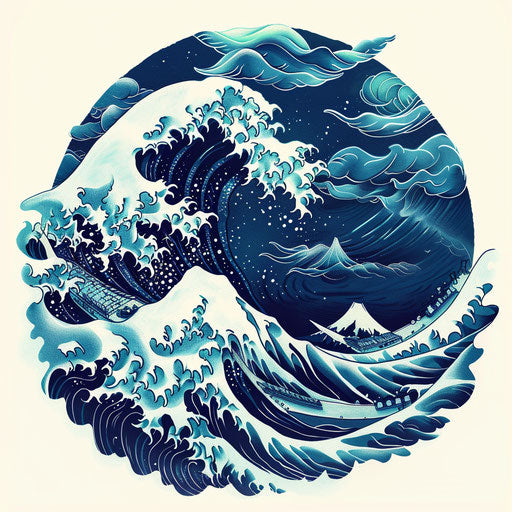 Dramatic sketch of a Japanese wave in clipart style