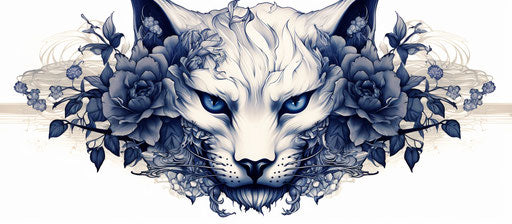 Black and white dragon head with floral design