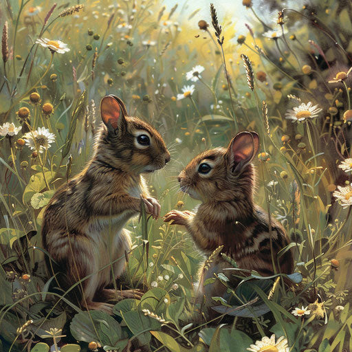 Small animals in meadow with flora and fauna details