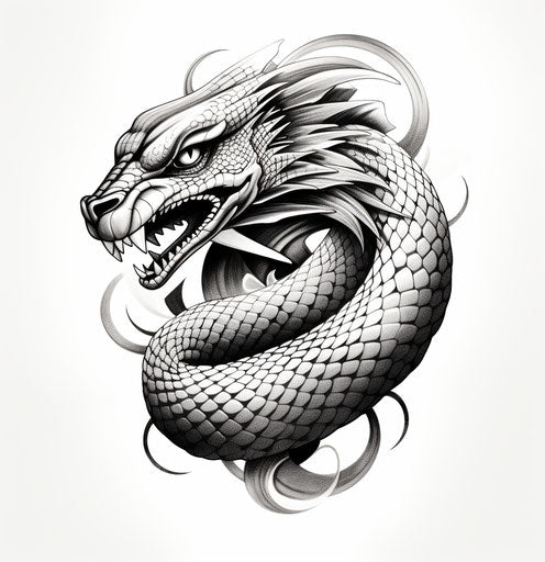 Snake in black and white, a traditional tattoo design