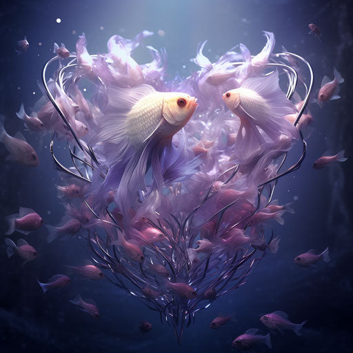 Heart full of fish in violet and silver glass