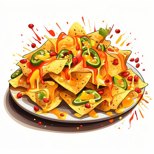 Impressionistic-style nachos clipart on white background