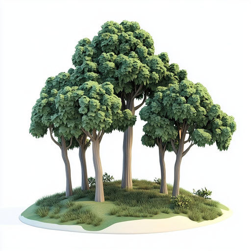 3D forest with realistic style on flat white background