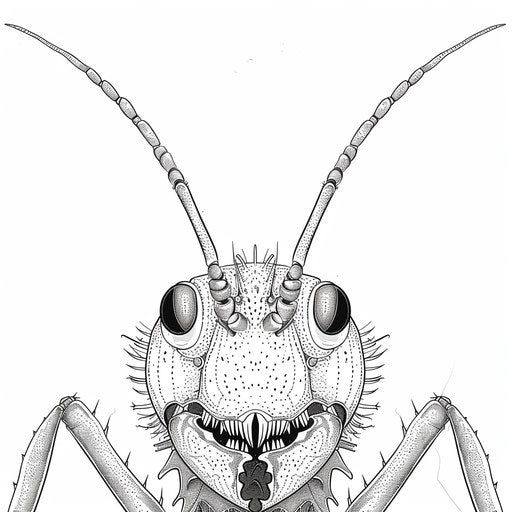 Close-up of an ant's face with detailed mandibles