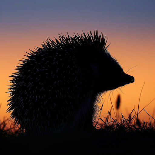 Silhouette of a hedgehog against the twilight sky