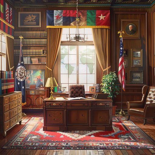 Diplomat's office with flags and artifacts
