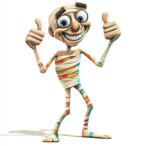 Humorous caricature of bandage with human characteristics