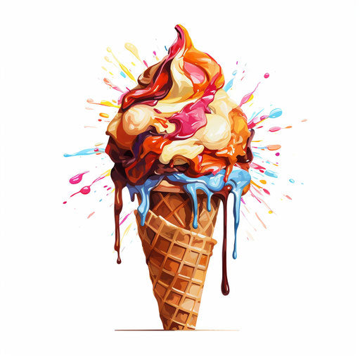 Ice cream illustration in the style of oil painting, on white background