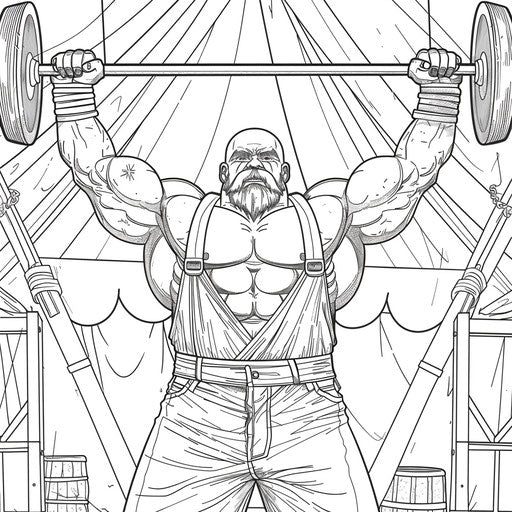 Circus strongman effortlessly lifts heavy weights