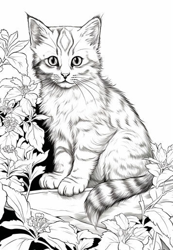 Yellow cat on white background, coloring book, realistic style