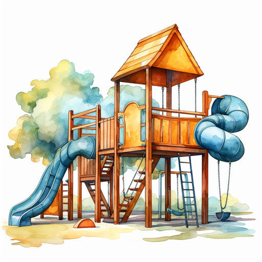 Playground clipart in Oil painting style, white background