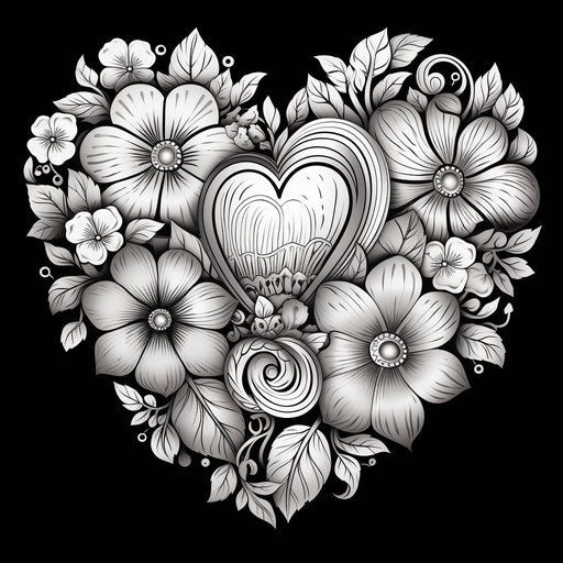 Hearts Coloring Book Pages for Adults, Beautiful Coloring, Flower Style Captivating