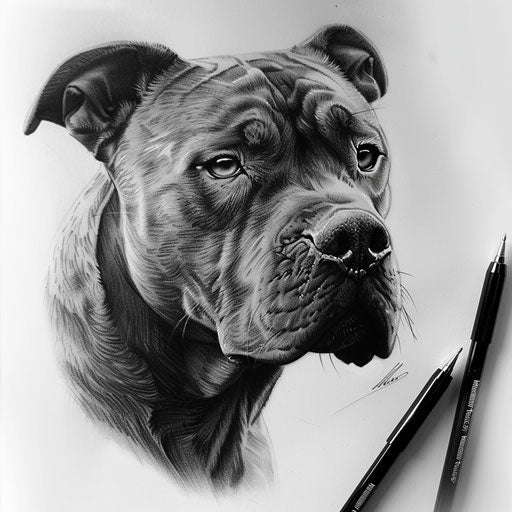 Realistic pitbull drawing with detailed fur texture