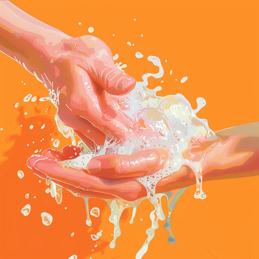 Washing hands clipart with flat random color background, enhanced detail and vivid colors