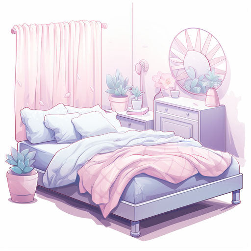 Bedroom clipart in the style of Pastel Colors Art