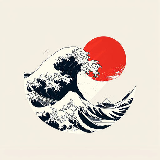 Minimalist sketch of Japanese wave in flat clipart style