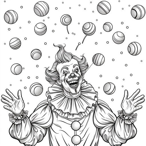 Amusing clown juggling colorful balls at a birthday party
