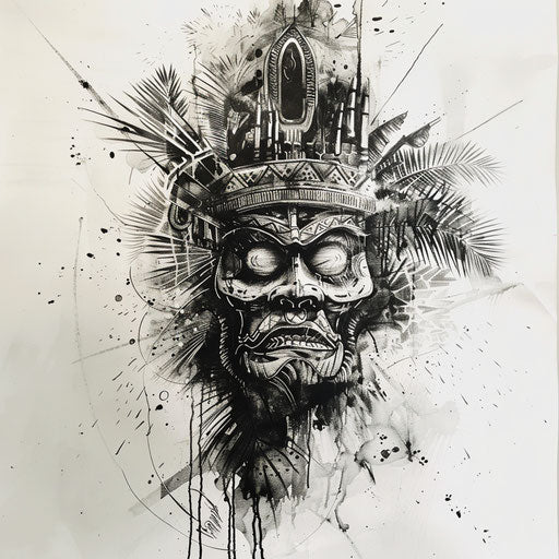 Impressionistic tattoo sketch of a Kalinga motif with loose, expressive paintwork