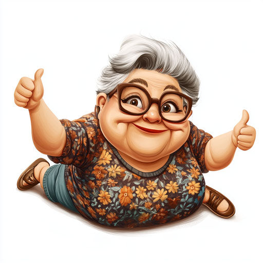 Humorous caricature of a grandma with chubby cheeks