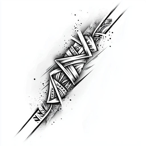 Tribal armband tattoo with triangles and waves on white