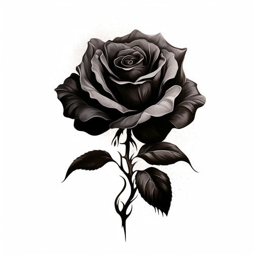 An elegant black rose tattoo in graphic illustration style