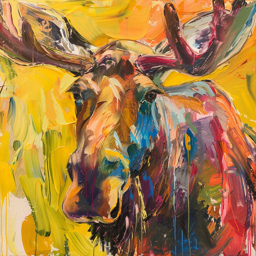 Abstract painting of a moose with bold brush strokes