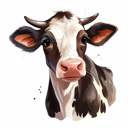 Cow cartoon png in the style of Oil painting, on a white background