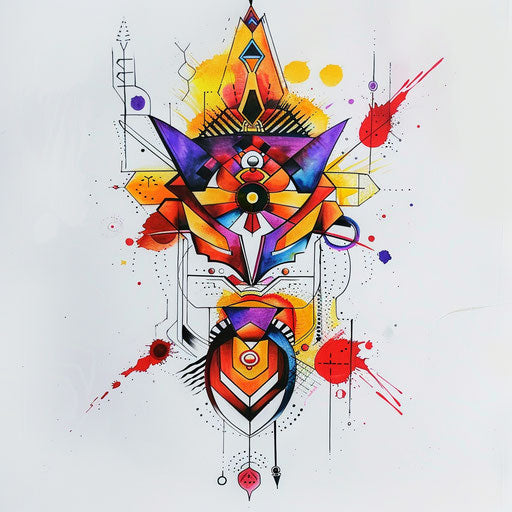 Abstract tattoo sketch of a hakuna matata symbol with geometric shapes in bright hues