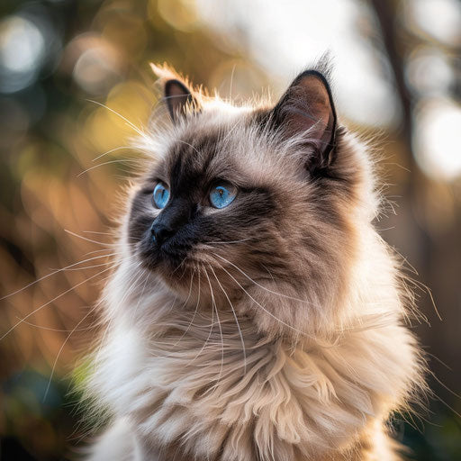 Curious Himalayan cat with fluffy coat in close-up
