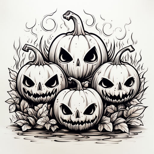 Cute pumpkin faces with black and white leaves