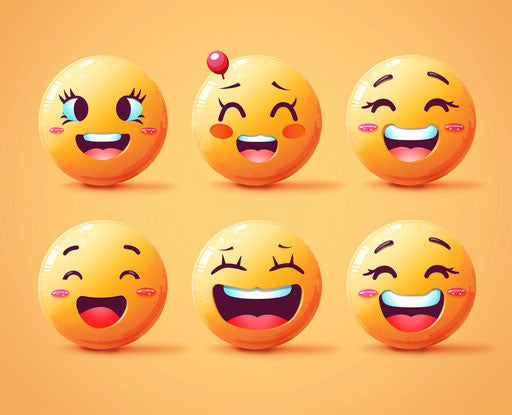 Happy emoji vector images set with smiling face