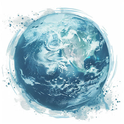 Eerie flat tattoo sketch of a ghostly globe with faint continent outlines, muted blues and whites, clipart style