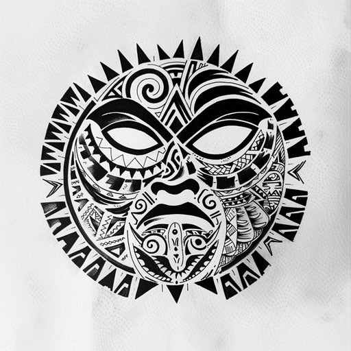 Bold tattoo sketch of a circle with tribal patterns and sharp contrasts