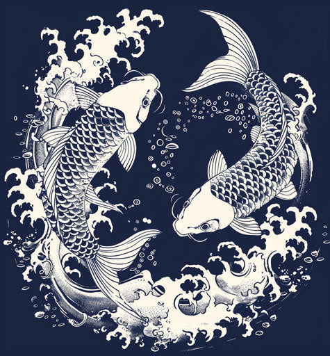 Two koi fish in a sea wave vector
