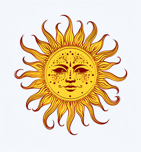Sun tattoo in indigenous motif, exotic realism style