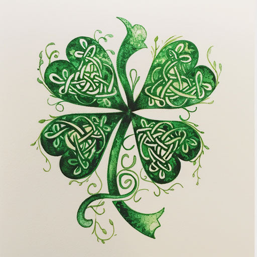 Vibrant green shamrock tattoo on pure white background