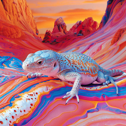 Blue tongue skink in a vibrant desert setting with intense colors