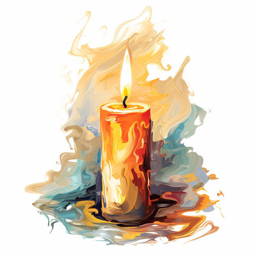 Candle depiction in the Impressionistic Art style, on white background