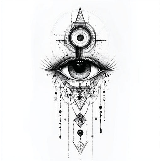 Eye tattoo sketch on arm with Art Deco elements