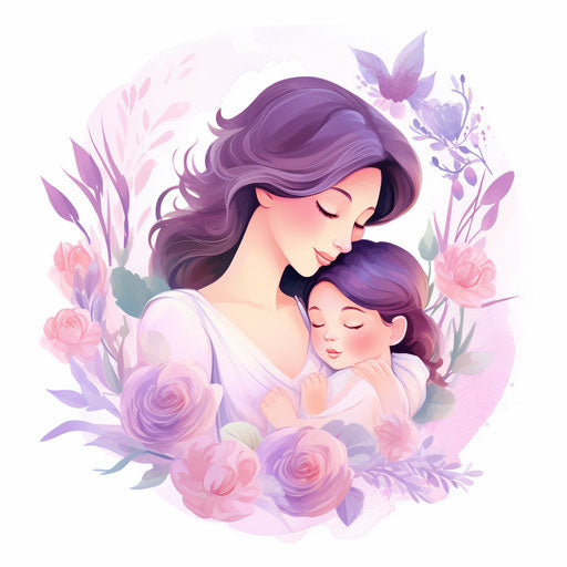Mother illustration in the style of pastel colors, on white background