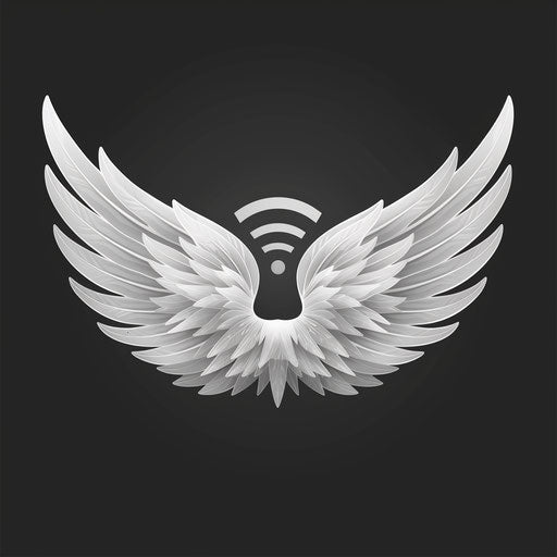 Wifi clipart in photo realistic style with a flat random background, monochrome palette and detailed wings