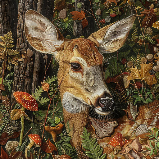 Detailed close-up of forest floor in white-tailed deer habitat