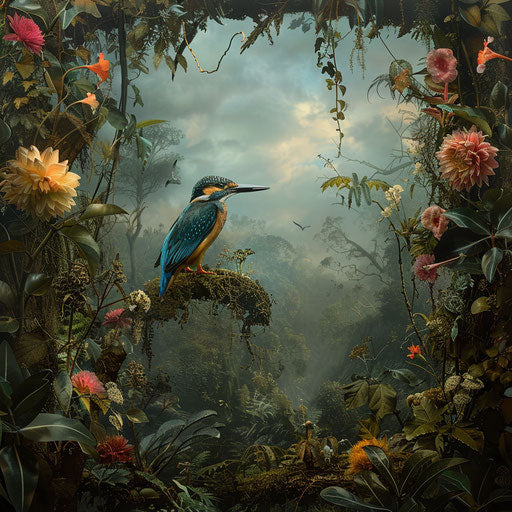 Kingfisher in a fantastical forest