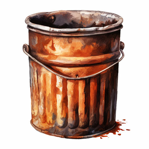 Trash can clipart in the style of oil painting, on a white background